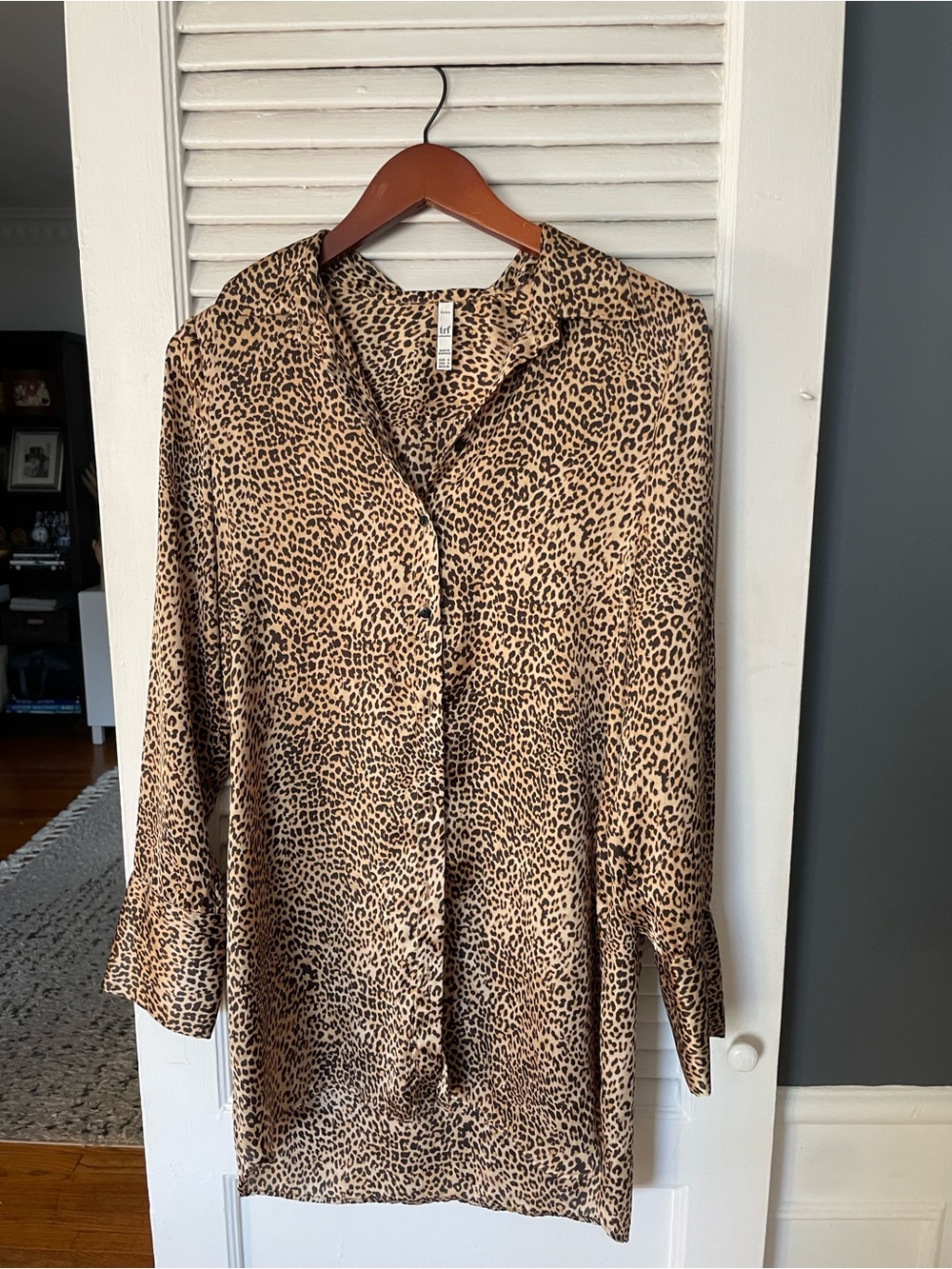 Zara Leopard Print Button-Down Shirt - Tan & Black TRF collection